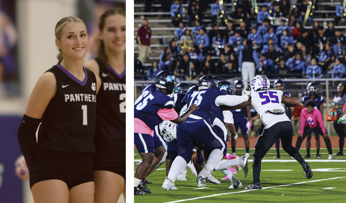 On the left, Zoe Brown (12), captain of the PHS varsity volleyball team, led her team to a district championship. On the right, Dylan Williams (12) has played a vital role in the PHS varsity football team, most notably blocking the kick in the O.D. Wyatt game. Paschal has relished two winning seasons from its athletic teams so far this year.